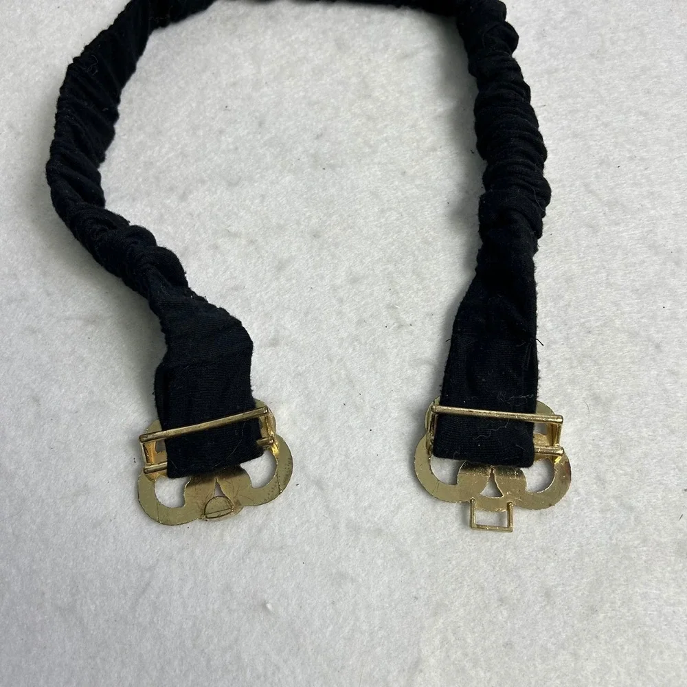 Vintage 80s Style Unbranded Womens M Black Gold Interlocking Knot Elastic Belt‎